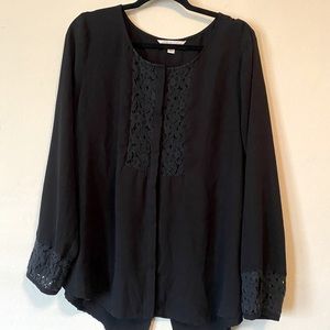 'Lauren Conrad' Black Detailed Button-Up Blouse